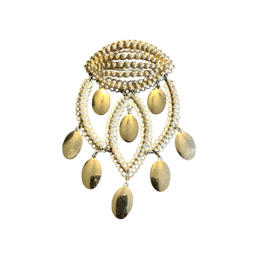Vintage 1970s Monet “Sari” Gold Tone Chandelier Dangle Brooch